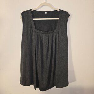 CharcoalGray Grey Saloogoe Loose Fit Pleated Square Neck Sleeveless Tank Top 3XL